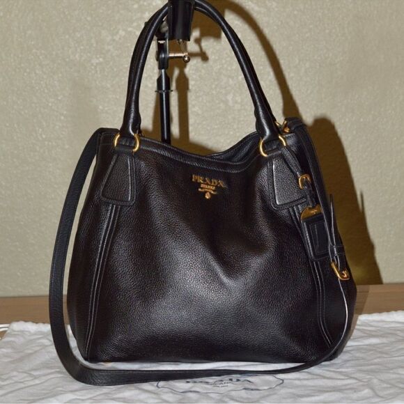 Prada Leather Vitello Daino Handbag Black GHW - Picture 1 of 11